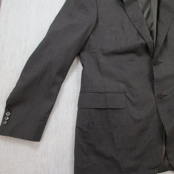 Blazer Jacket Mens Brown Striped Single Breasted Notch Lapel Button Front 52R - Picture 3 of 13